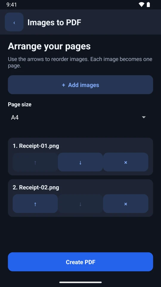 Actual PDF Easy images-to-pdf interface